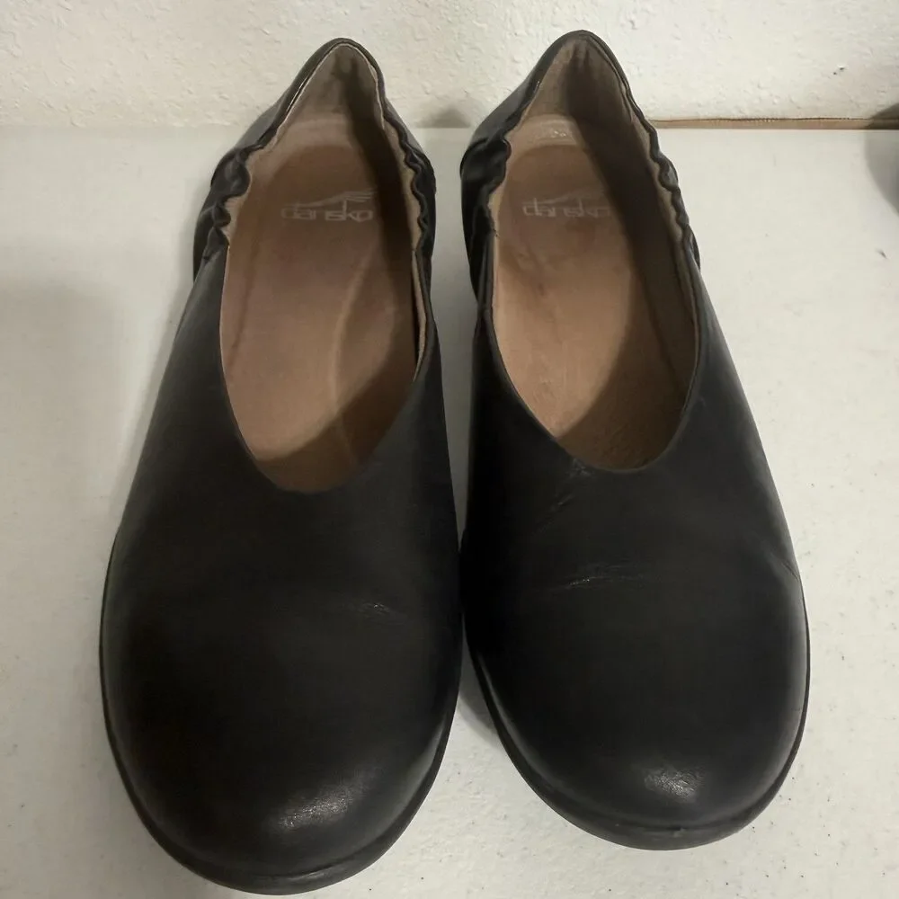 Dansko Kira Flats Size 37EU 6.5 Black  Leather Ballet Shoes Slip On Comfort